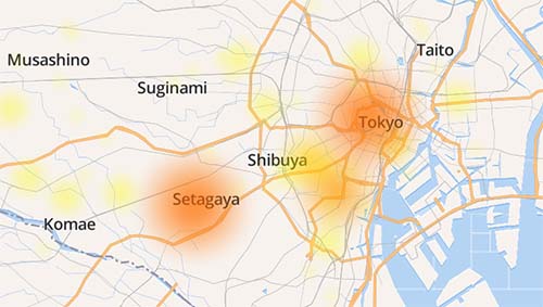 YouTube障害が東京と世田谷に集中してる画像